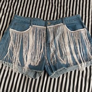 Fringe jean shorts
